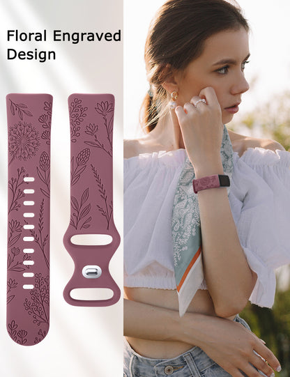 Minyee 3 Packs Floral Engraved Band Compatible with Fitbit Charge 6 Bands/Fitbit Charge 5 Bands Women, Cute Soft Silicone Dandelion Flower Pattern Sport Designer Fancy Summer Strap for Charge 6/5