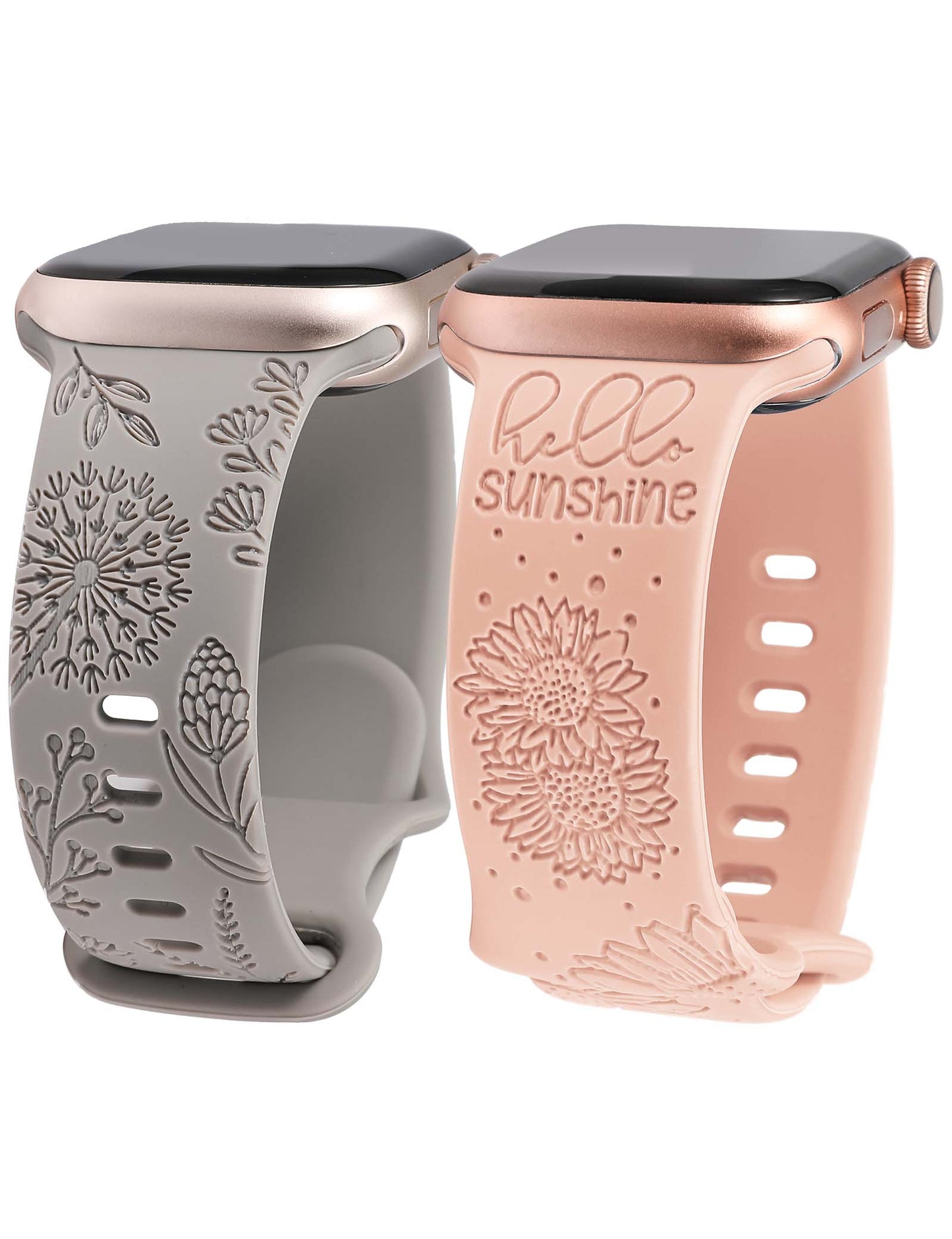 Minyee 2 Packs Floral Engraved Band Compatible with Apple Watch Bands 41mm 40mm 38mm 44mm 45mm 42mm 49mm Women, Cute Silicone Sunflower Fancy Summer Strap for iWatch Ultra 2, Series 9/8/7/6/5/4/3/2/1/SE