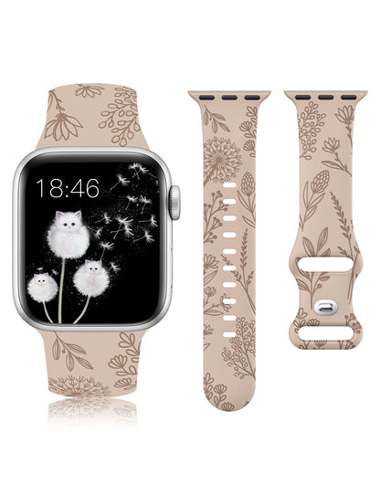 Minyee Floral Engraved Band Compatible with Apple Watch Bands 41mm 40mm 38mm 44mm 45mm 42mm 49mm Women, Cute Soft Silicone Flower Sport Fancy Summer Strap for iWatch Ultra 2, Series 9/8/7/6/5/4/3/2/1/SE