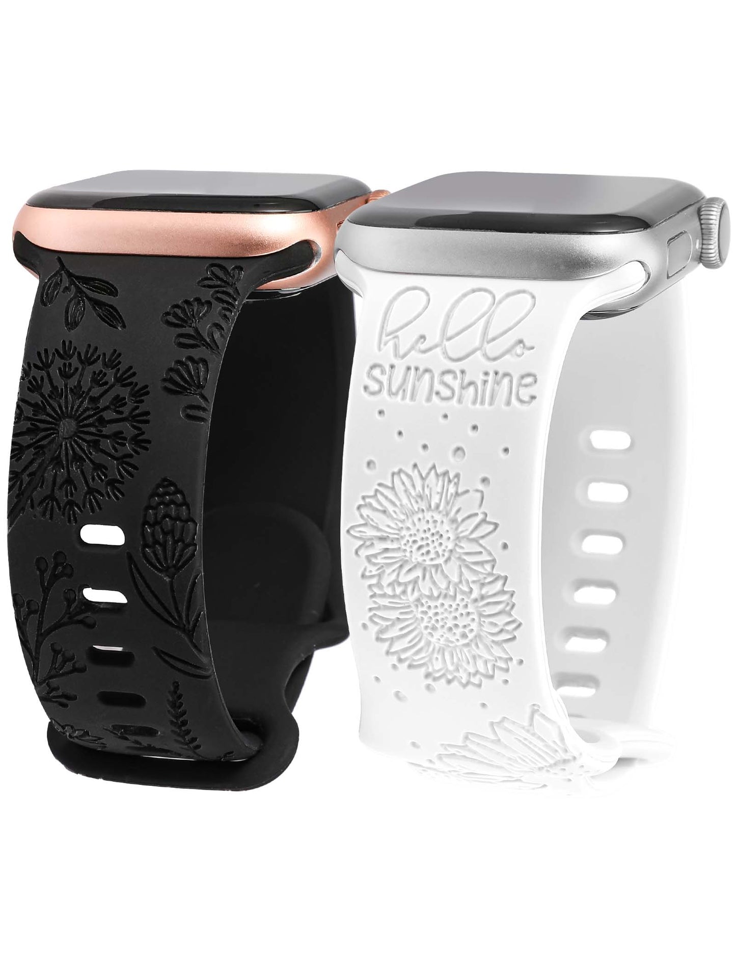 Minyee 2 Packs Floral Engraved Band Compatible with Apple Watch Bands 41mm 40mm 38mm 44mm 45mm 42mm 49mm Women, Cute Silicone Sunflower Fancy Summer Strap for iWatch Ultra 2, Series 9/8/7/6/5/4/3/2/1/SE