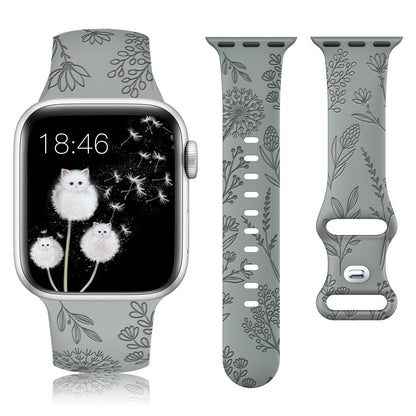 Minyee Floral Engraved Band Compatible with Apple Watch Bands 41mm 40mm 38mm 44mm 45mm 42mm 49mm Women, Cute Soft Silicone Flower Sport Fancy Summer Strap for iWatch Ultra 2, Series 9/8/7/6/5/4/3/2/1/SE