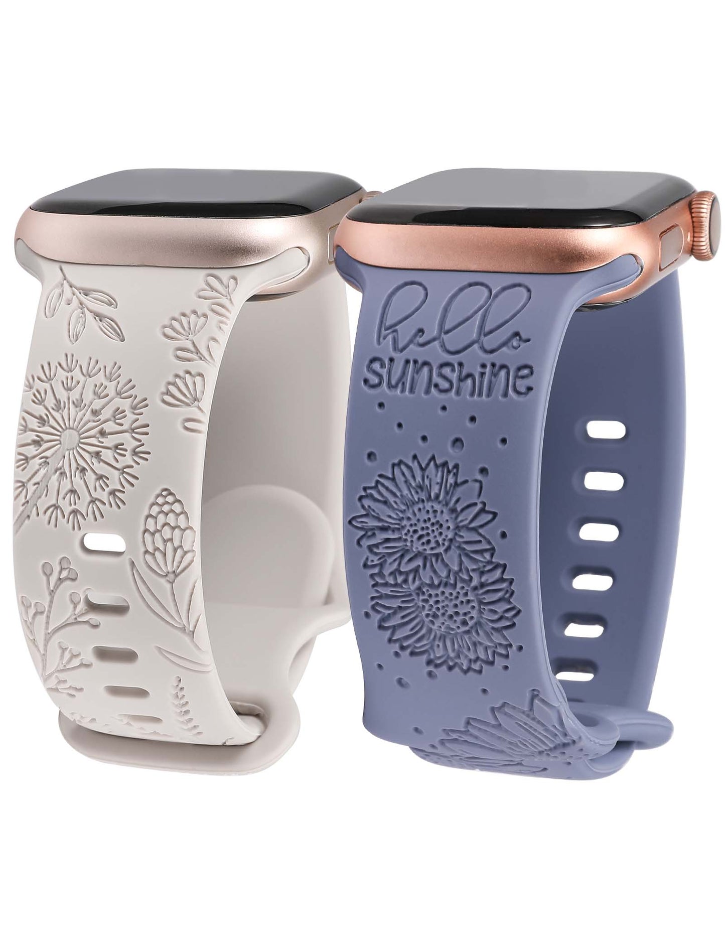 Minyee 2 Packs Floral Engraved Band Compatible with Apple Watch Bands 41mm 40mm 38mm 44mm 45mm 42mm 49mm Women, Cute Silicone Sunflower Fancy Summer Strap for iWatch Ultra 2, Series 9/8/7/6/5/4/3/2/1/SE