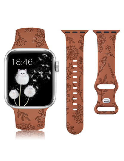 Minyee Floral Engraved Band Compatible with Apple Watch Bands 41mm 40mm 38mm 44mm 45mm 42mm 49mm Women, Cute Soft Silicone Flower Sport Fancy Summer Strap for iWatch Ultra 2, Series 9/8/7/6/5/4/3/2/1/SE