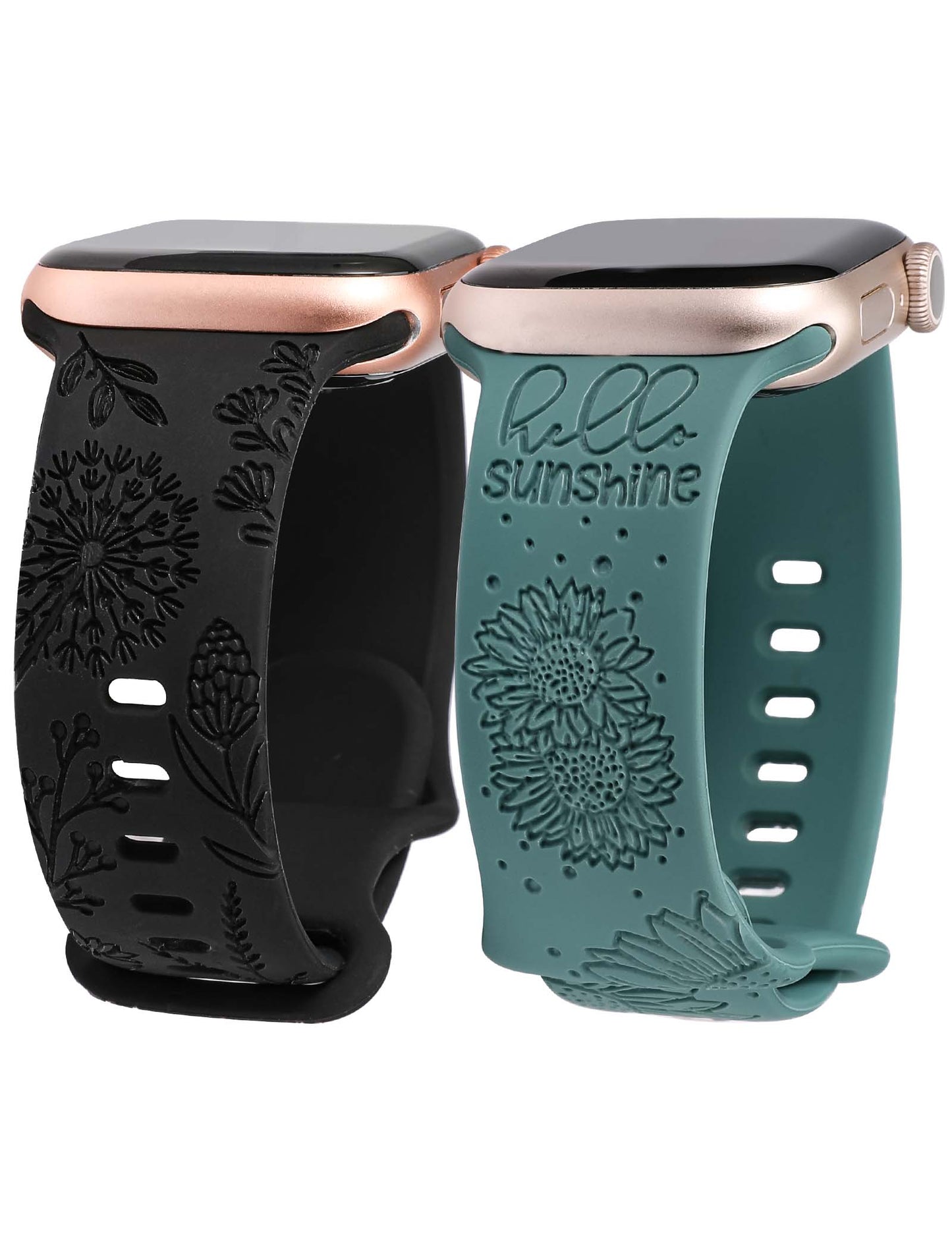 Minyee 2 Packs Floral Engraved Band Compatible with Apple Watch Bands 41mm 40mm 38mm 44mm 45mm 42mm 49mm Women, Cute Silicone Sunflower Fancy Summer Strap for iWatch Ultra 2, Series 9/8/7/6/5/4/3/2/1/SE