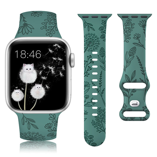 Minyee Floral Engraved Band Compatible with Apple Watch Bands 41mm 40mm 38mm 44mm 45mm 42mm 49mm Women, Cute Soft Silicone Flower Sport Fancy Summer Strap for iWatch Ultra 2, Series 9/8/7/6/5/4/3/2/1/SE