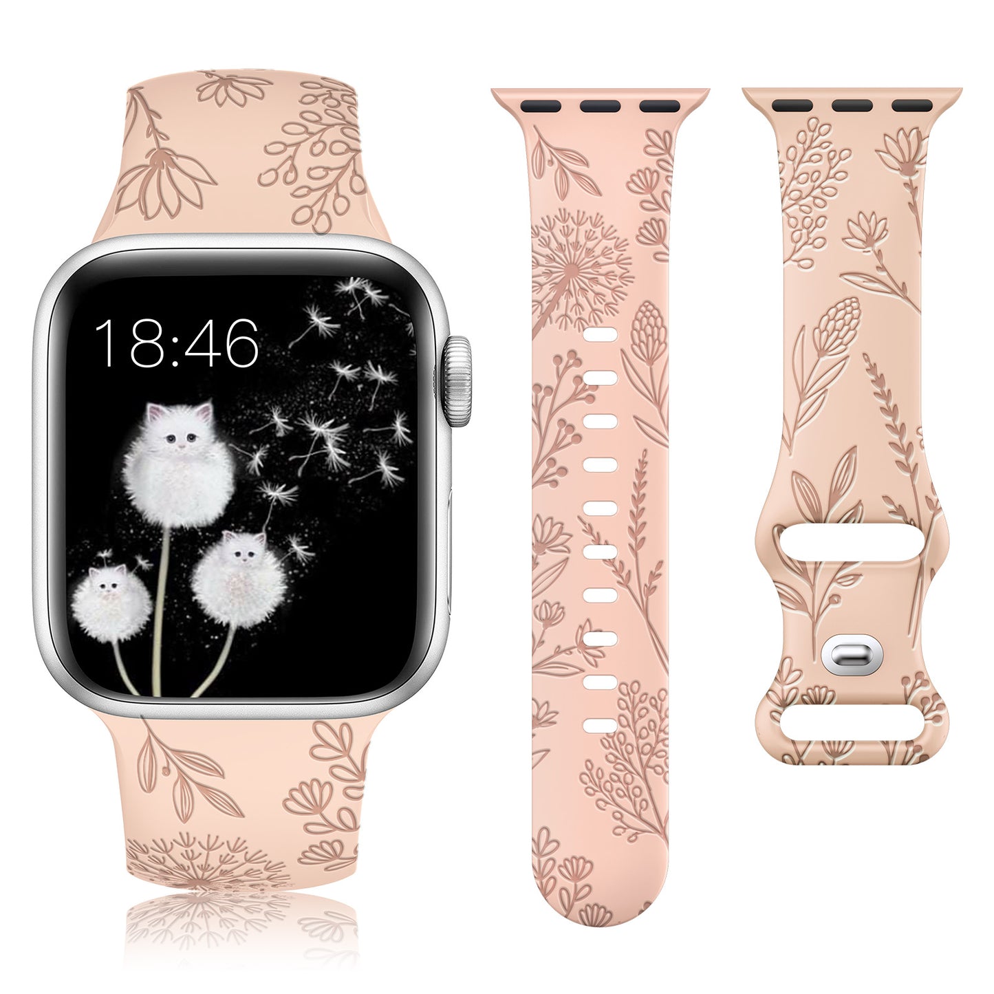 Minyee Floral Engraved Band Compatible with Apple Watch Bands 41mm 40mm 38mm 44mm 45mm 42mm 49mm Women, Cute Soft Silicone Flower Sport Fancy Summer Strap for iWatch Ultra 2, Series 9/8/7/6/5/4/3/2/1/SE