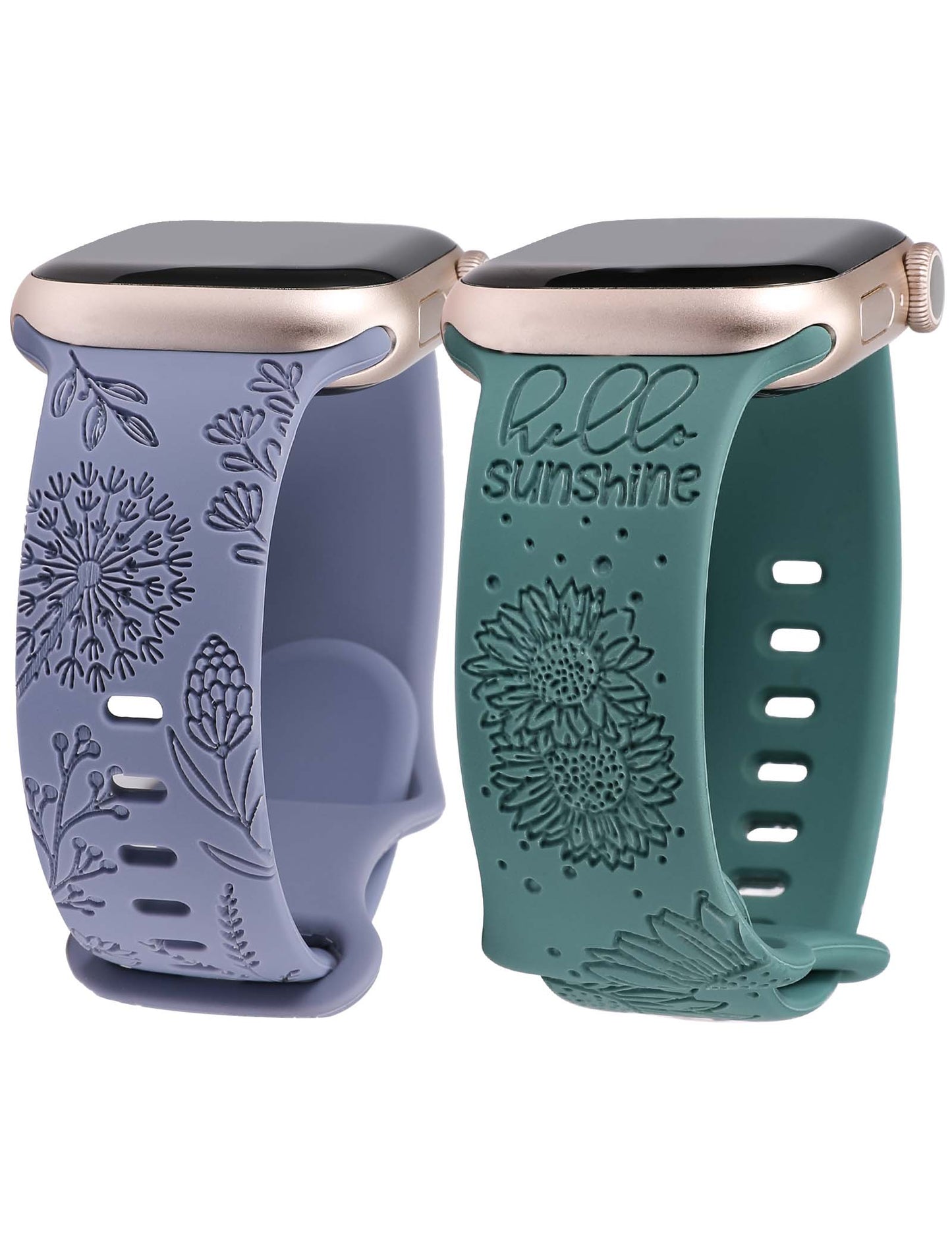 Minyee 2 Packs Floral Engraved Band Compatible with Apple Watch Bands 41mm 40mm 38mm 44mm 45mm 42mm 49mm Women, Cute Silicone Sunflower Fancy Summer Strap for iWatch Ultra 2, Series 9/8/7/6/5/4/3/2/1/SE