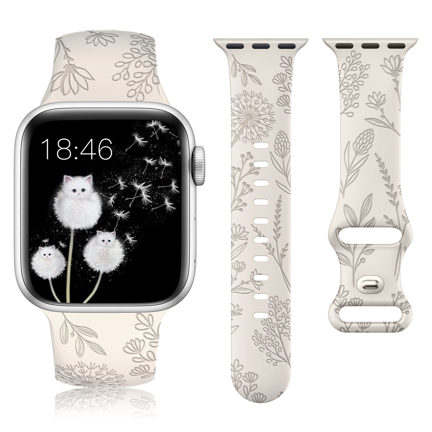 Minyee Floral Engraved Band Compatible with Apple Watch Bands 41mm 40mm 38mm 44mm 45mm 42mm 49mm Women, Cute Soft Silicone Flower Sport Fancy Summer Strap for iWatch Ultra 2, Series 9/8/7/6/5/4/3/2/1/SE