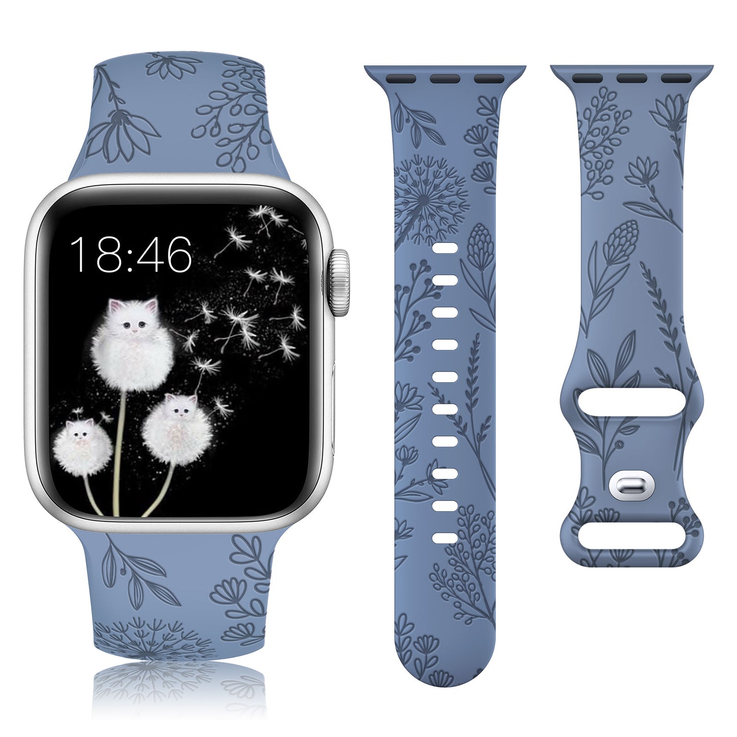 Minyee Floral Engraved Band Compatible with Apple Watch Bands 41mm 40mm 38mm 44mm 45mm 42mm 49mm Women, Cute Soft Silicone Flower Sport Fancy Summer Strap for iWatch Ultra 2, Series 9/8/7/6/5/4/3/2/1/SE