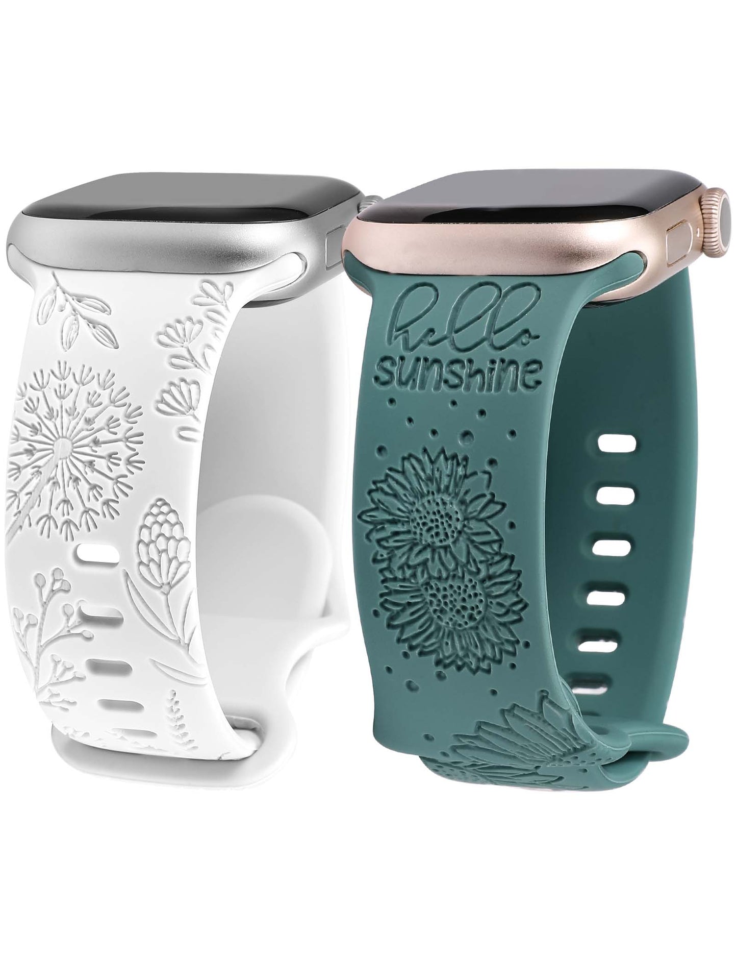 Minyee 2 Packs Floral Engraved Band Compatible with Apple Watch Bands 41mm 40mm 38mm 44mm 45mm 42mm 49mm Women, Cute Silicone Sunflower Fancy Summer Strap for iWatch Ultra 2, Series 9/8/7/6/5/4/3/2/1/SE