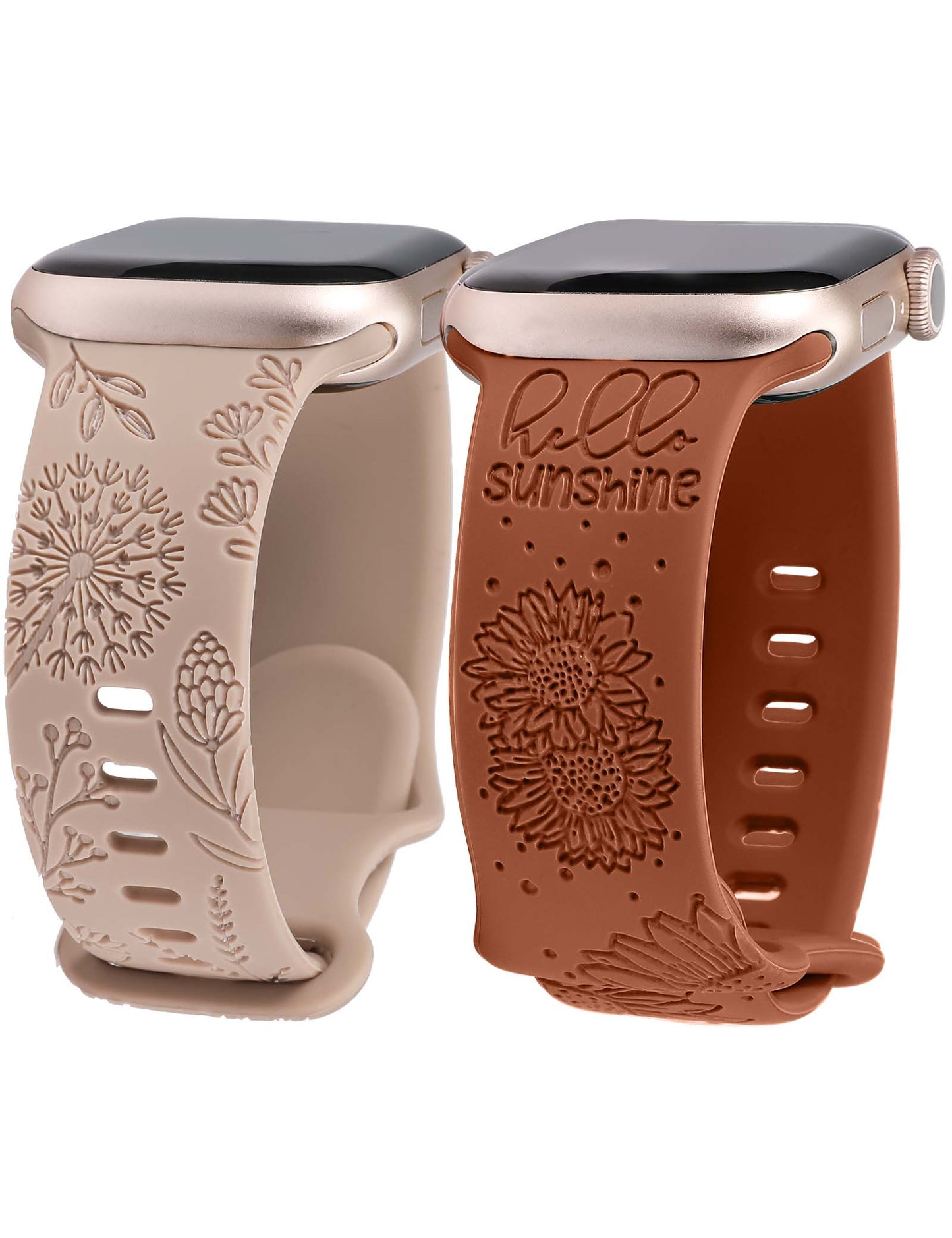 Minyee 2 Packs Floral Engraved Band Compatible with Apple Watch Bands 41mm 40mm 38mm 44mm 45mm 42mm 49mm Women, Cute Silicone Sunflower Fancy Summer Strap for iWatch Ultra 2, Series 9/8/7/6/5/4/3/2/1/SE