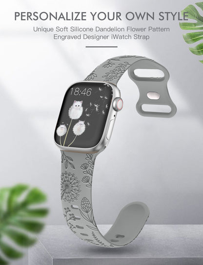 Minyee Floral Engraved Band Compatible with Apple Watch Bands 41mm 40mm 38mm 44mm 45mm 42mm 49mm Women, Cute Soft Silicone Flower Sport Fancy Summer Strap for iWatch Ultra 2, Series 9/8/7/6/5/4/3/2/1/SE